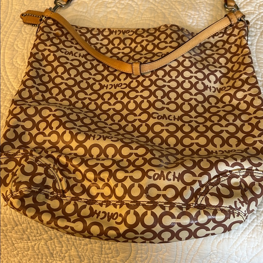 Coach Tan and Brown Signature Shoulder Bag - Picture 5 of 5